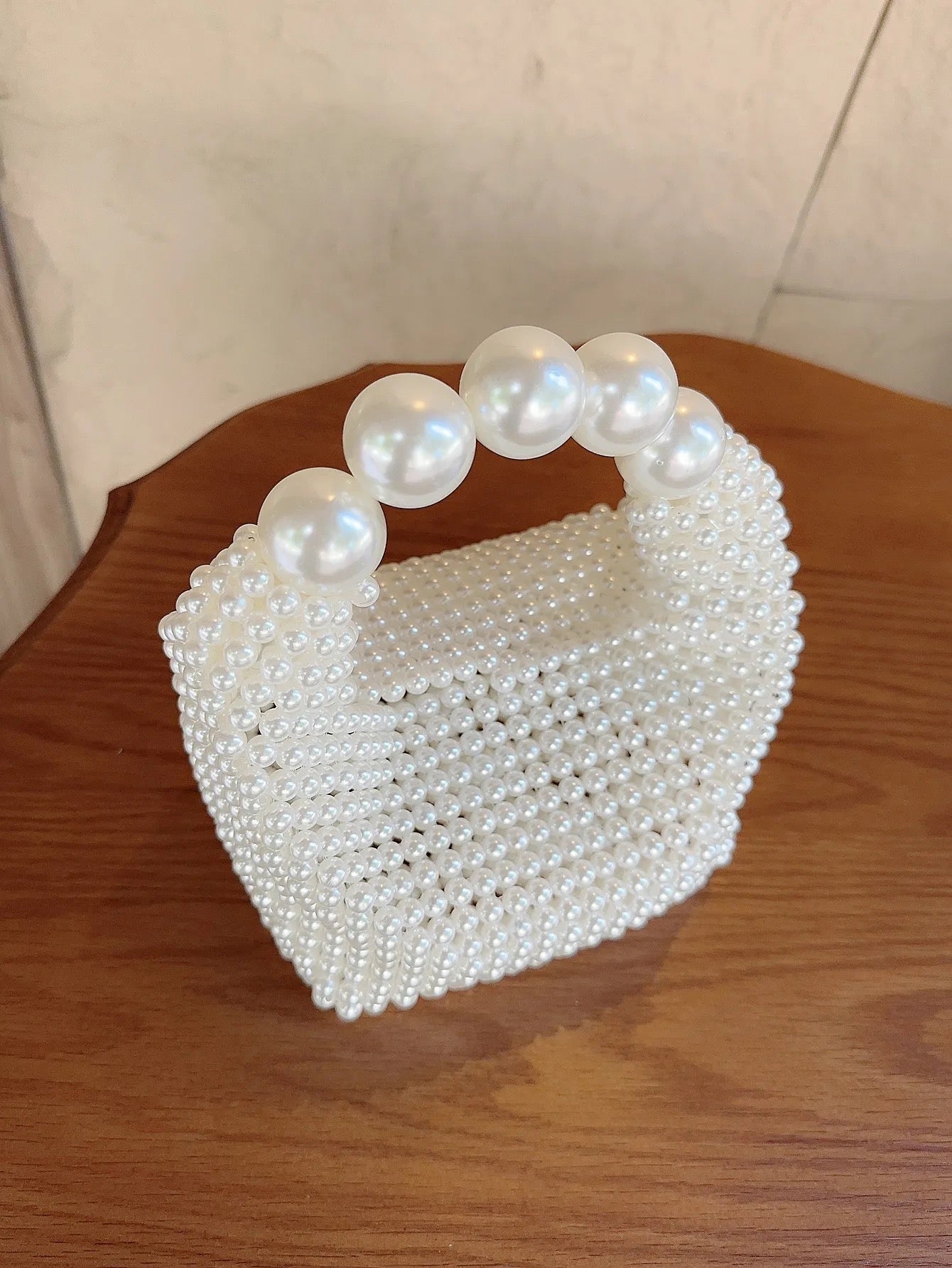 Retro Hollowed Out Fairy Pearl Bag Socialite Handmade Woven Beaded Handbag Vacation Bag - Yembifashion
