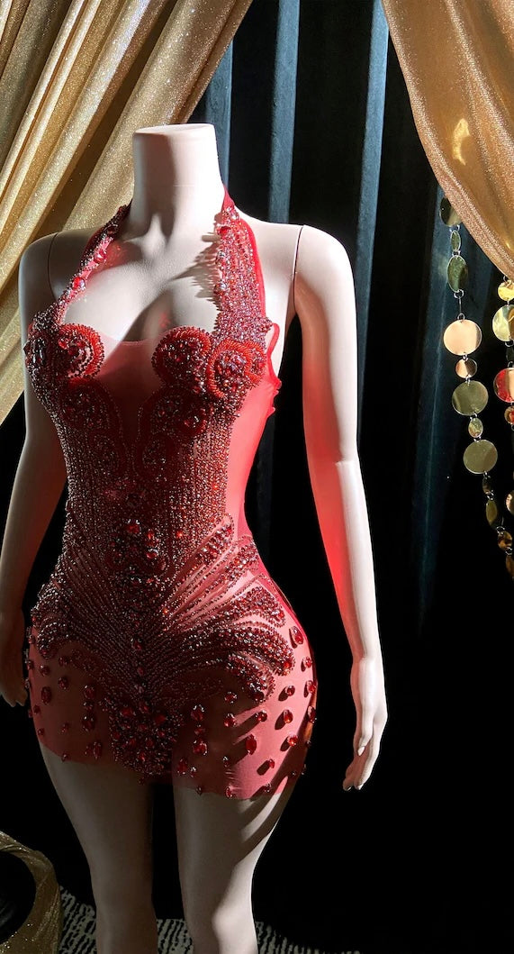 Red Dress With Rhinestone