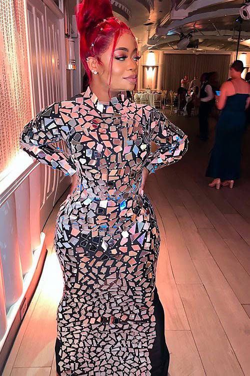 Diamante Mirror Dress - Ball Dress With Long Sleeve