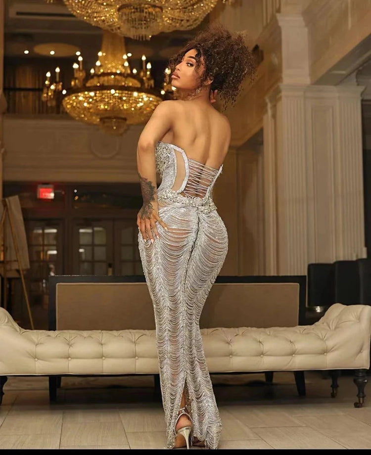 Yellow Diamante Dress with crystal embellishments for elegant occasions.