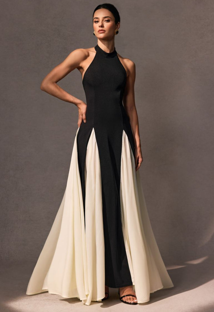 Halter neck strapless maxi dress with open back