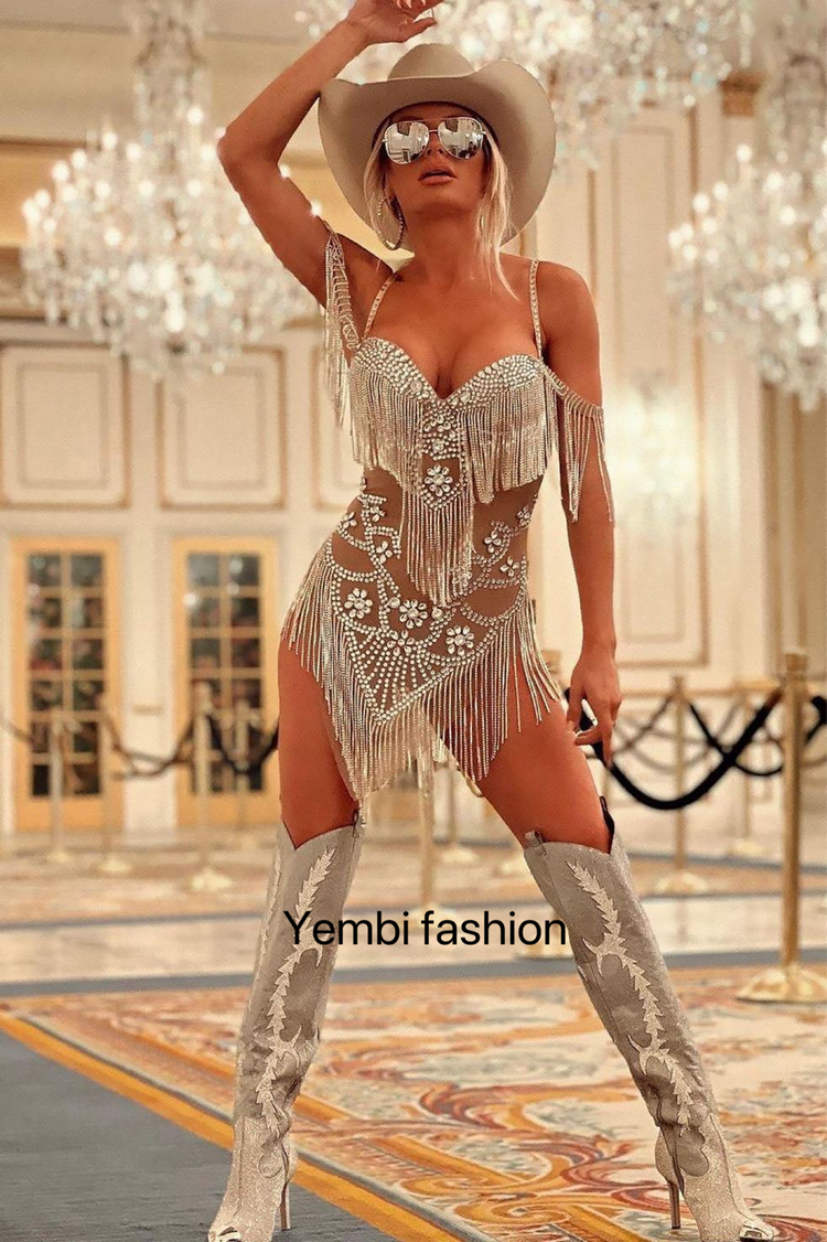 Diamante Tassel Dress - Yembifashion