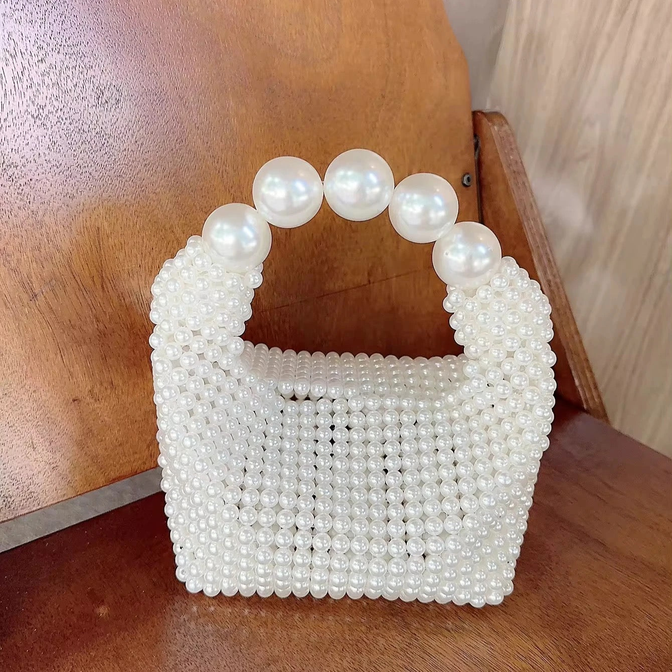 Retro Hollowed Out Fairy Pearl Bag Socialite Handmade Woven Beaded Handbag Vacation Bag - Yembifashion