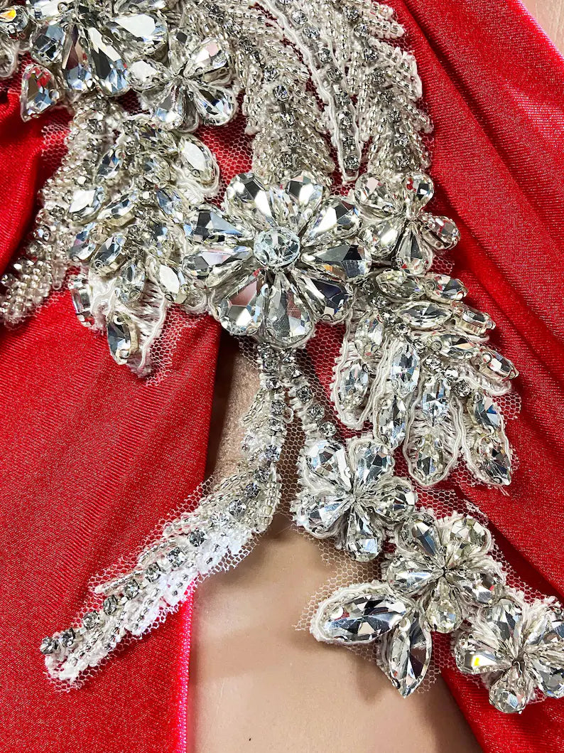Red Mermaid Dress –Red Crystal Rhinestone Appliqué Birthday Dress