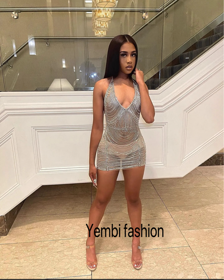 Chain Dress Silver  |  Barbie Birthday Dress Rhinestone Appliqué Large Full Body Haute Couture Birthday dress Applique Bodice Full DRESS - Yembifashion