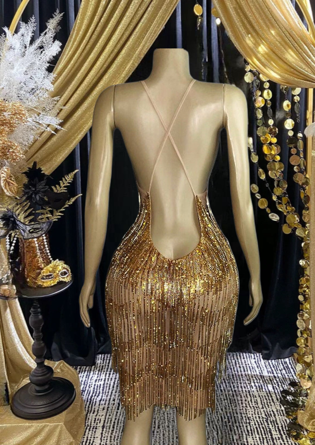 Gold Tassel Dress-Cocktail Dress.