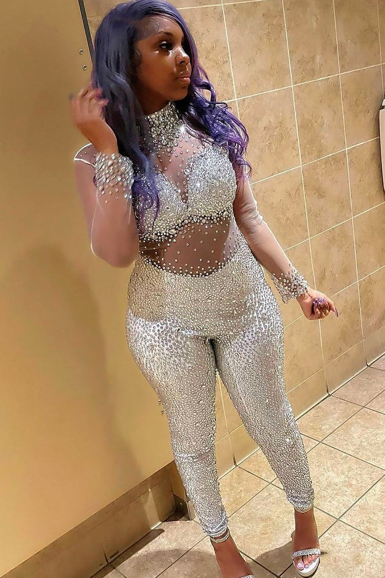 White Diamante Bodysuit with sparkling accents