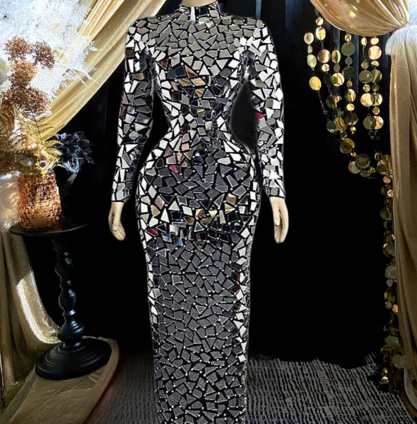 Diamante Mirror Dress - Ball Dress With Long Sleeve