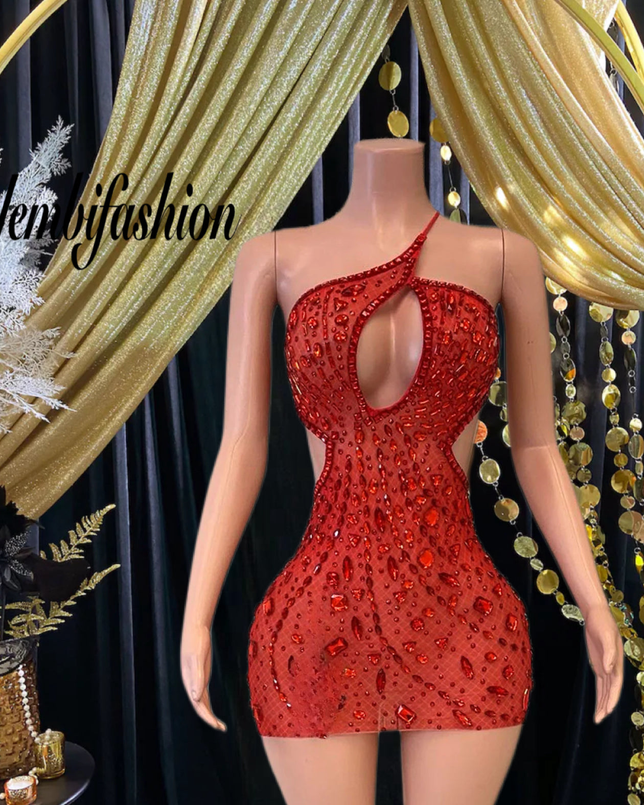 Laure One Shoulder Rhinestone Embellished Mini Dress