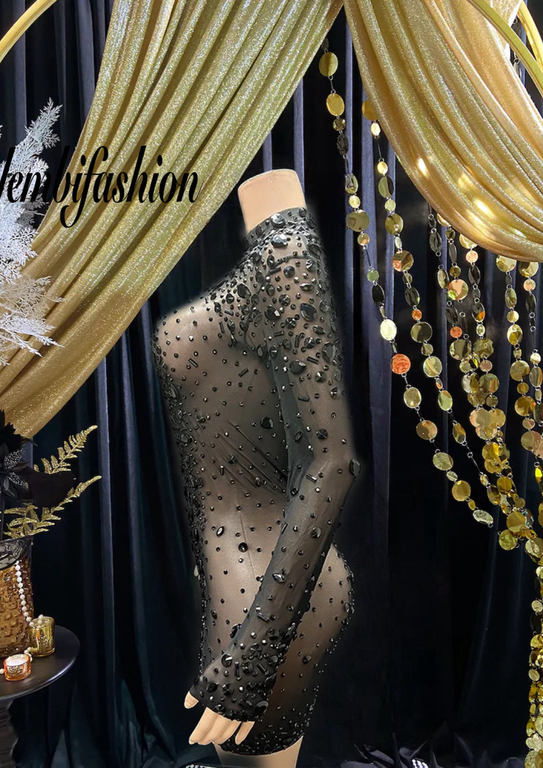 BLACK DIAMANTE MINI DRESS