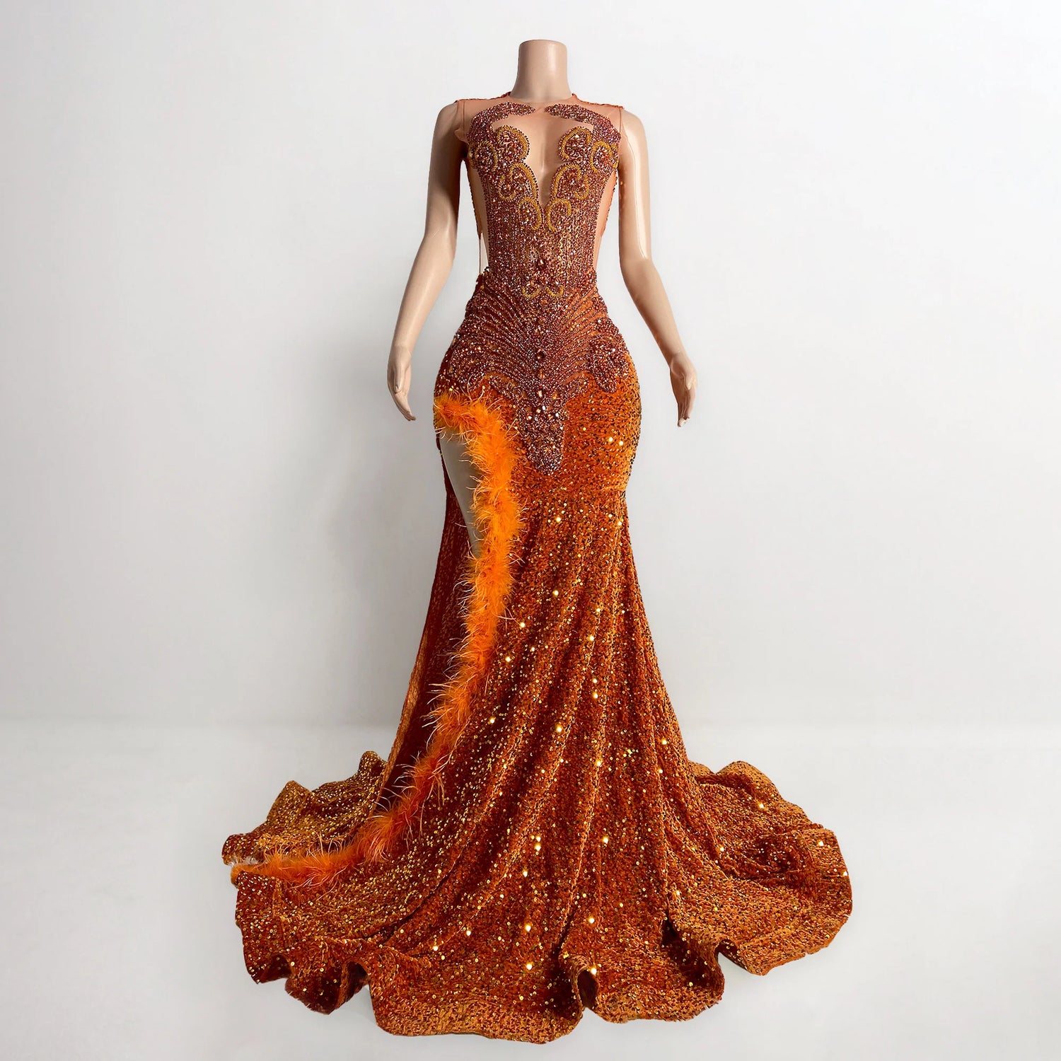 "Elegant prom dresses, stunning wedding dresses, dazzling rhinestone dresses, stylish jumpsuits, and chic accessories, including diamond and glitter details."
