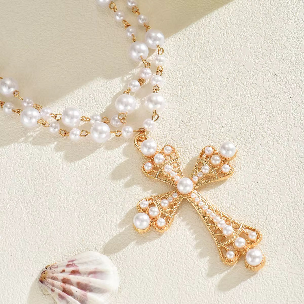 Queen Pearl Oversized Cross Necklace – Punk-Inspired