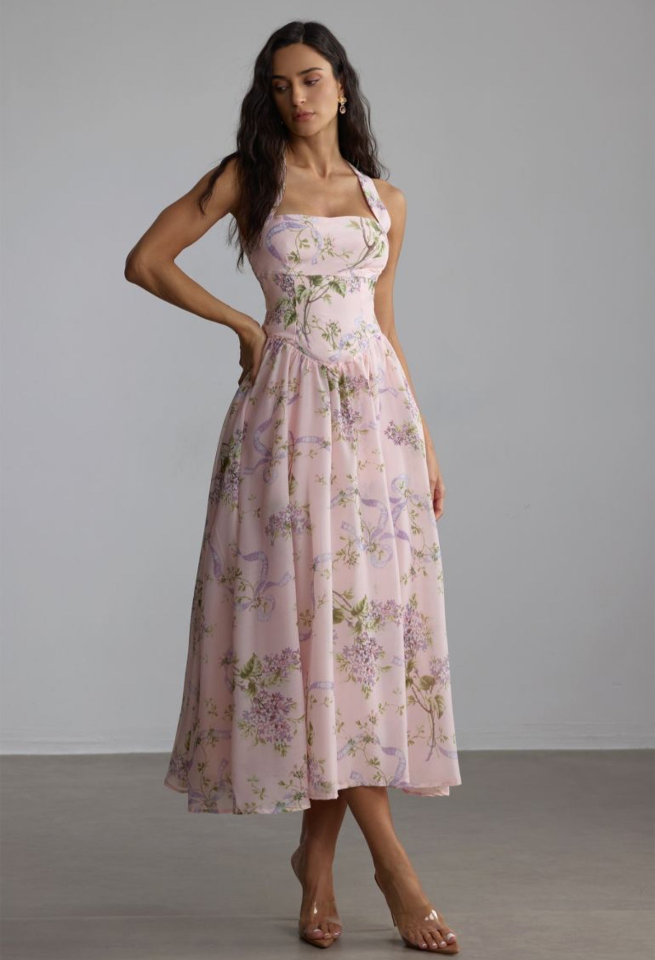 Women’s floral print pink midi dress