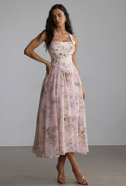 Women’s floral print pink midi dress