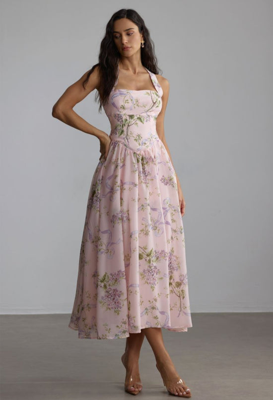 Women’s floral print pink midi dress