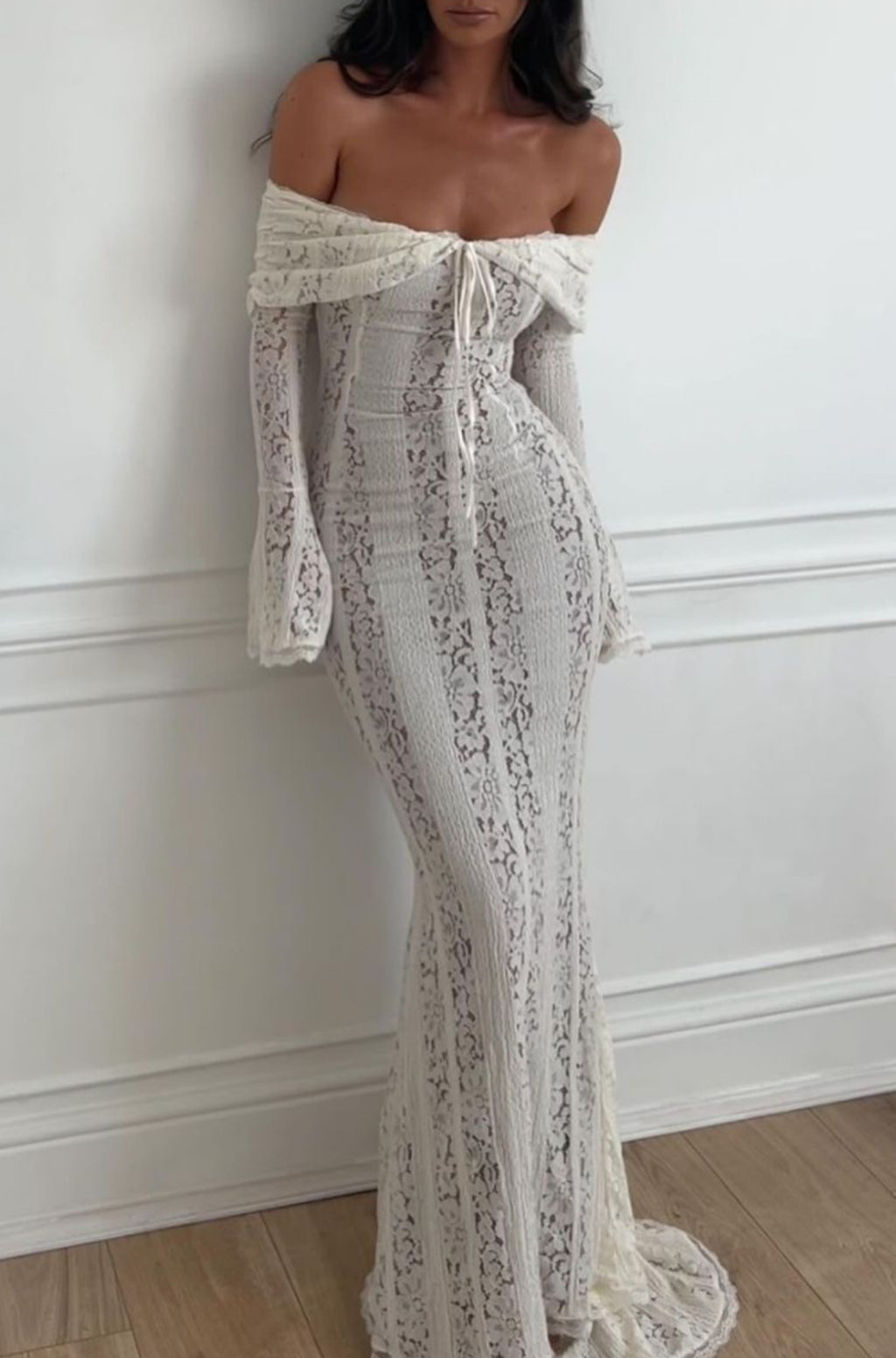 One Shoulder Trumpet Sleeve Dress