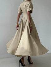 Collared cotton A-line maxi shirt dress