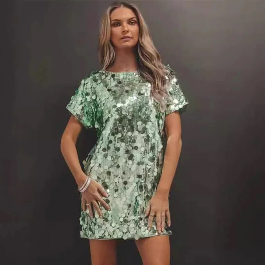 New Summer Sequined Dress Round Neck
Fashion Party High Street Hot Girl Dress - Yembifashion 