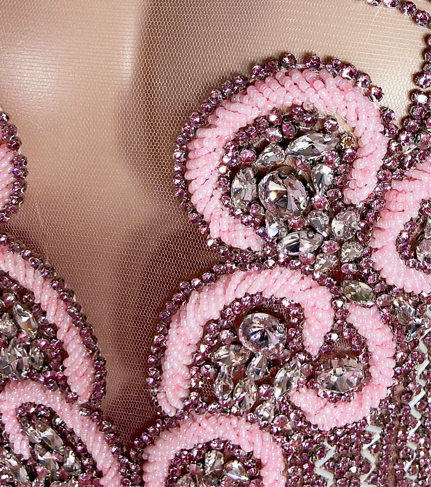 Side Train pink Rhinestone Dress-Birthday Dress.