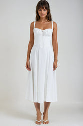 French style lace-up A-line maxi dress – elegant high waist long dress”