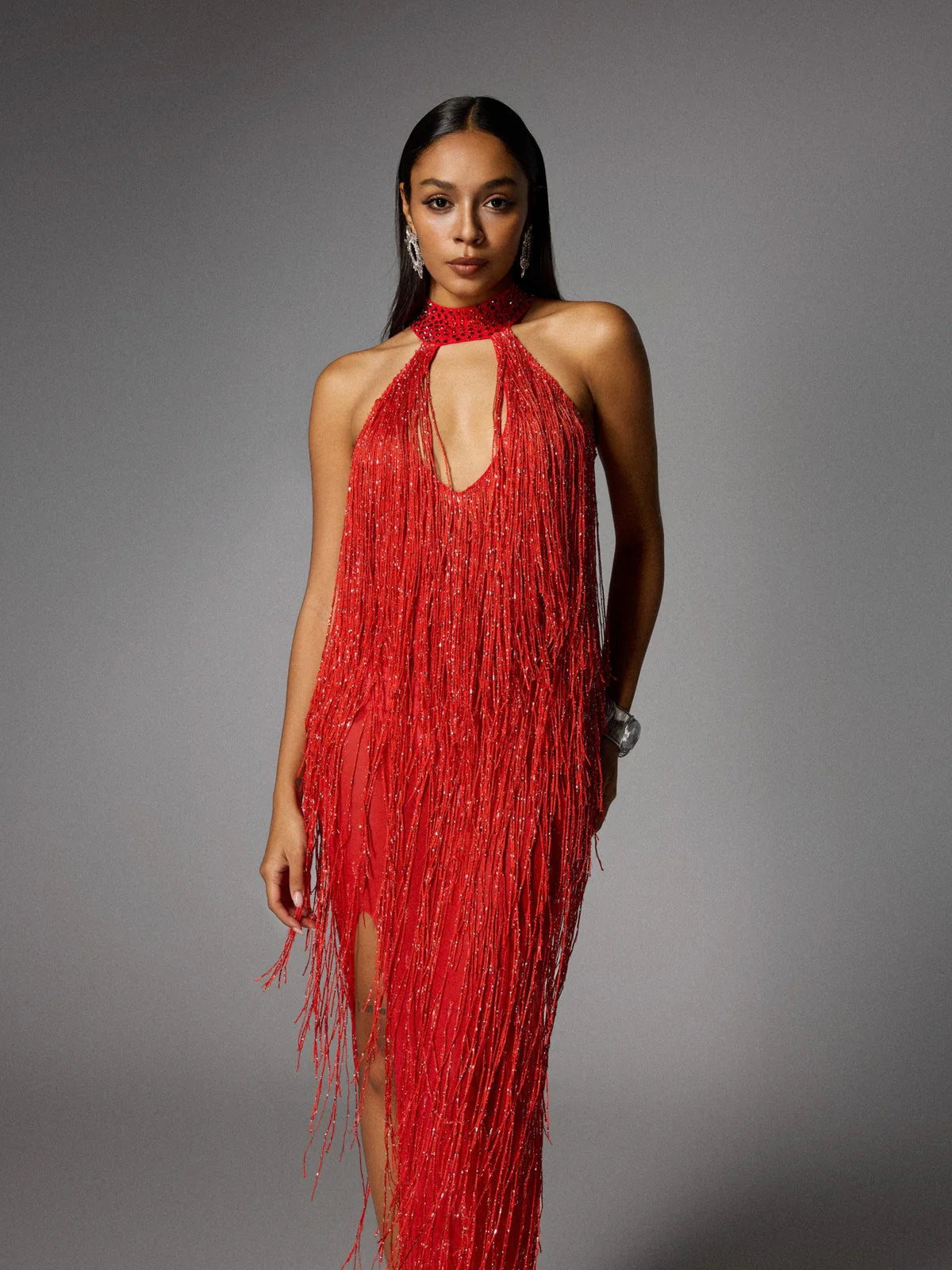Embellished Maxi Dress in Red