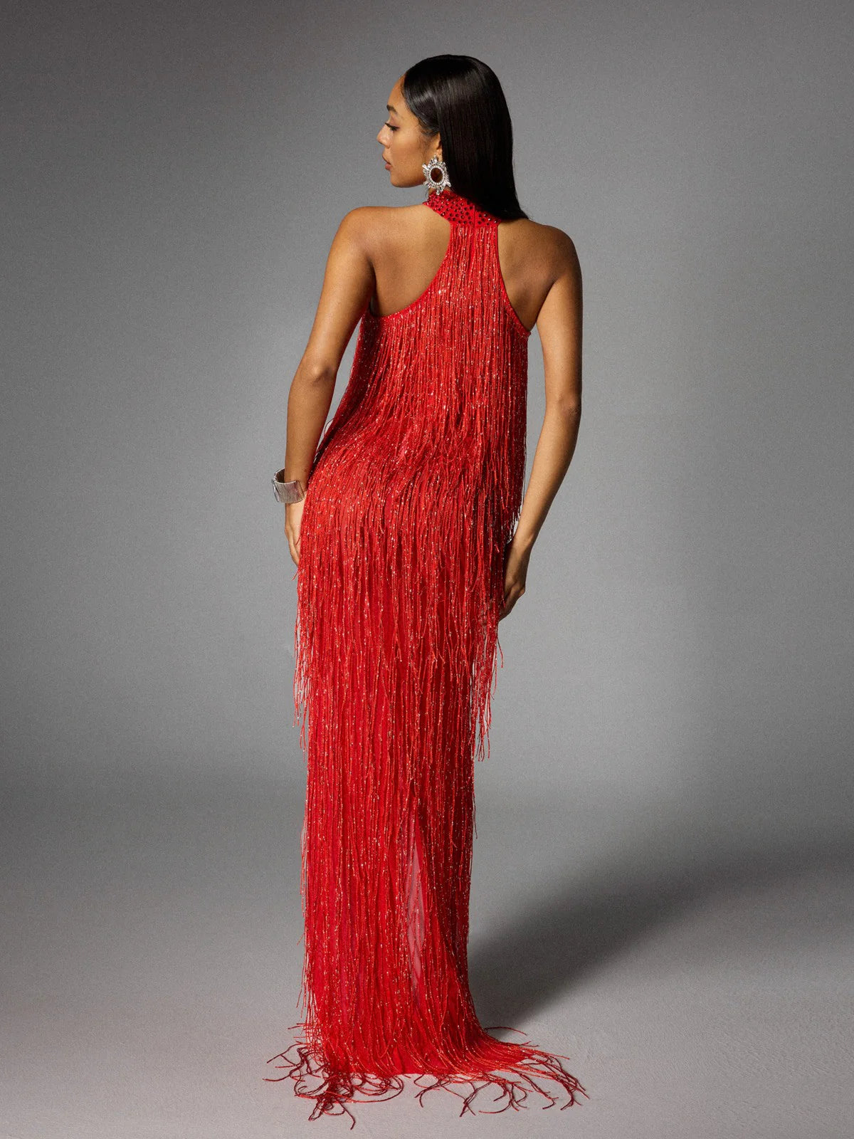 Embellished Maxi Dress in Red