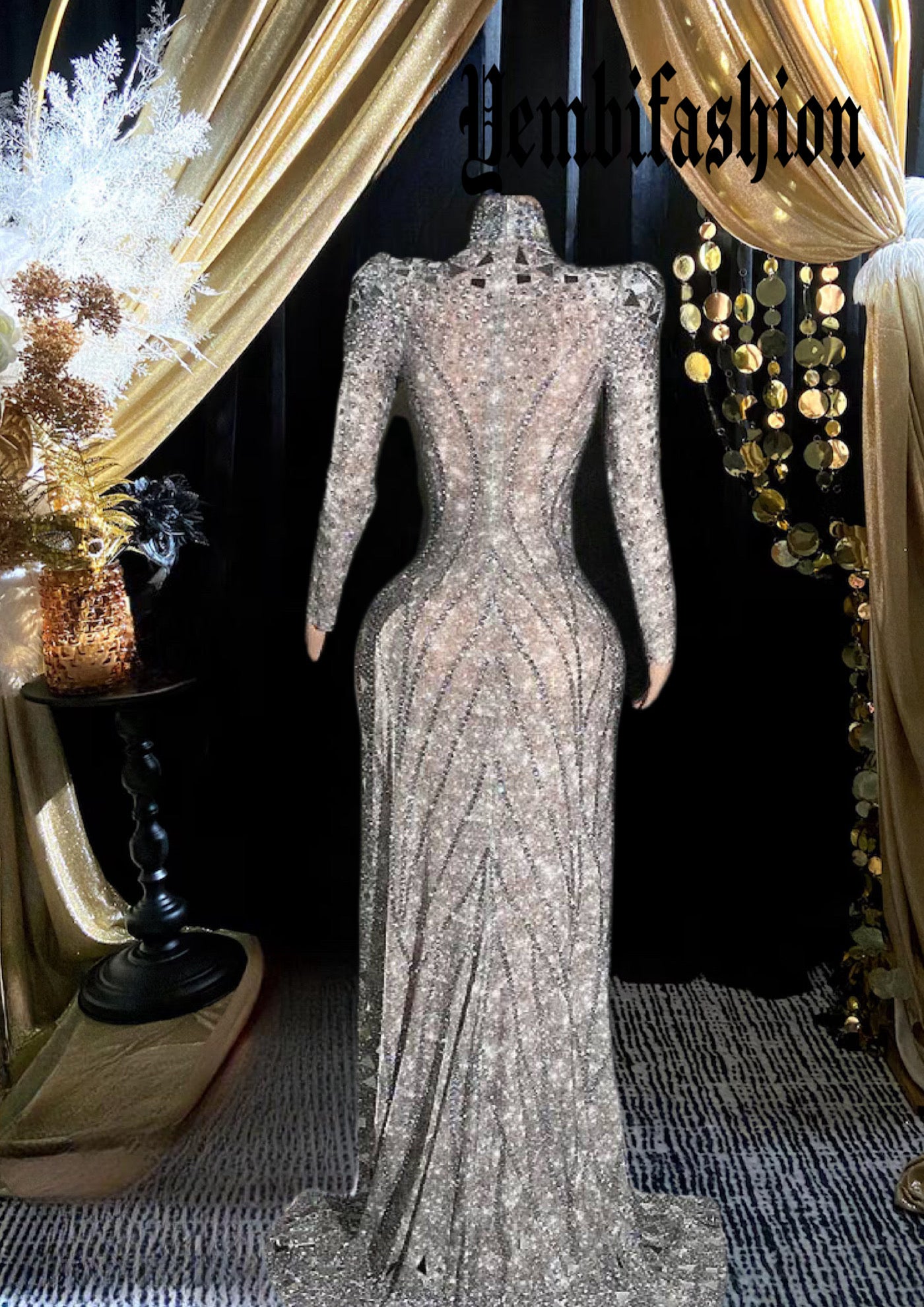 Yembi Diamante Mirror Long Dress