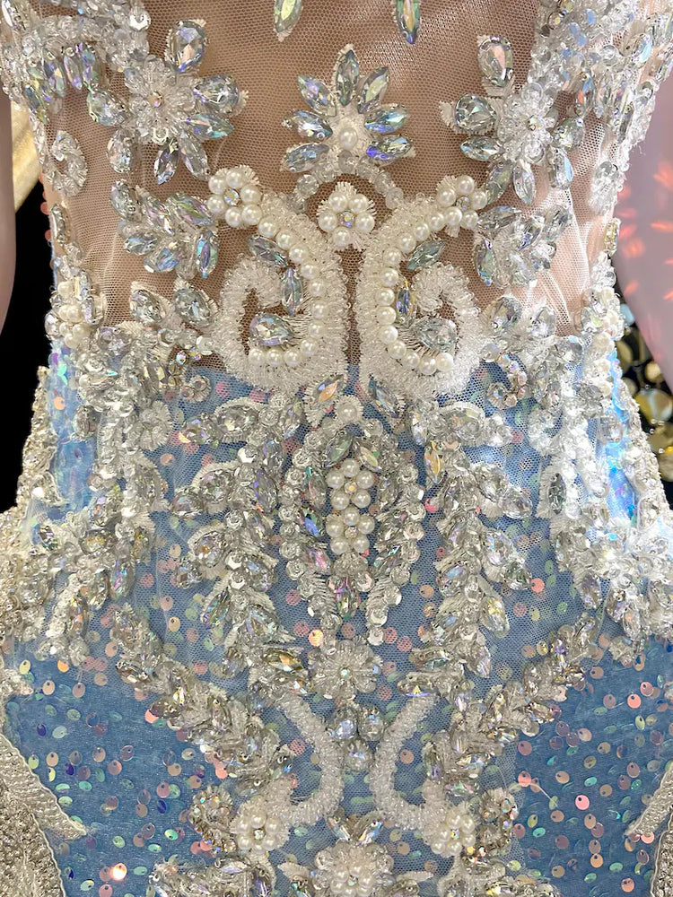 Off Shoulder Sequins Evening Dress with glitter accents, perfect for formal occasions or parties.