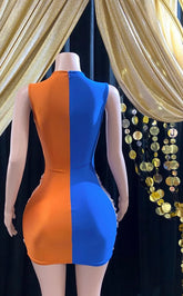 Diamante Dress featuring orange and blue rhinestone details