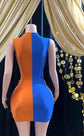 Diamante Dress featuring orange and blue rhinestone details