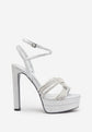 Silver Glitter Diamante  Heels