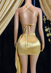 A trendy rhinestone denim mini dress featuring sparkling rhinestone straps, with a flattering fitted silhouette that combines edgy denim and glamorous accents. Perfect for both casual and evening wear