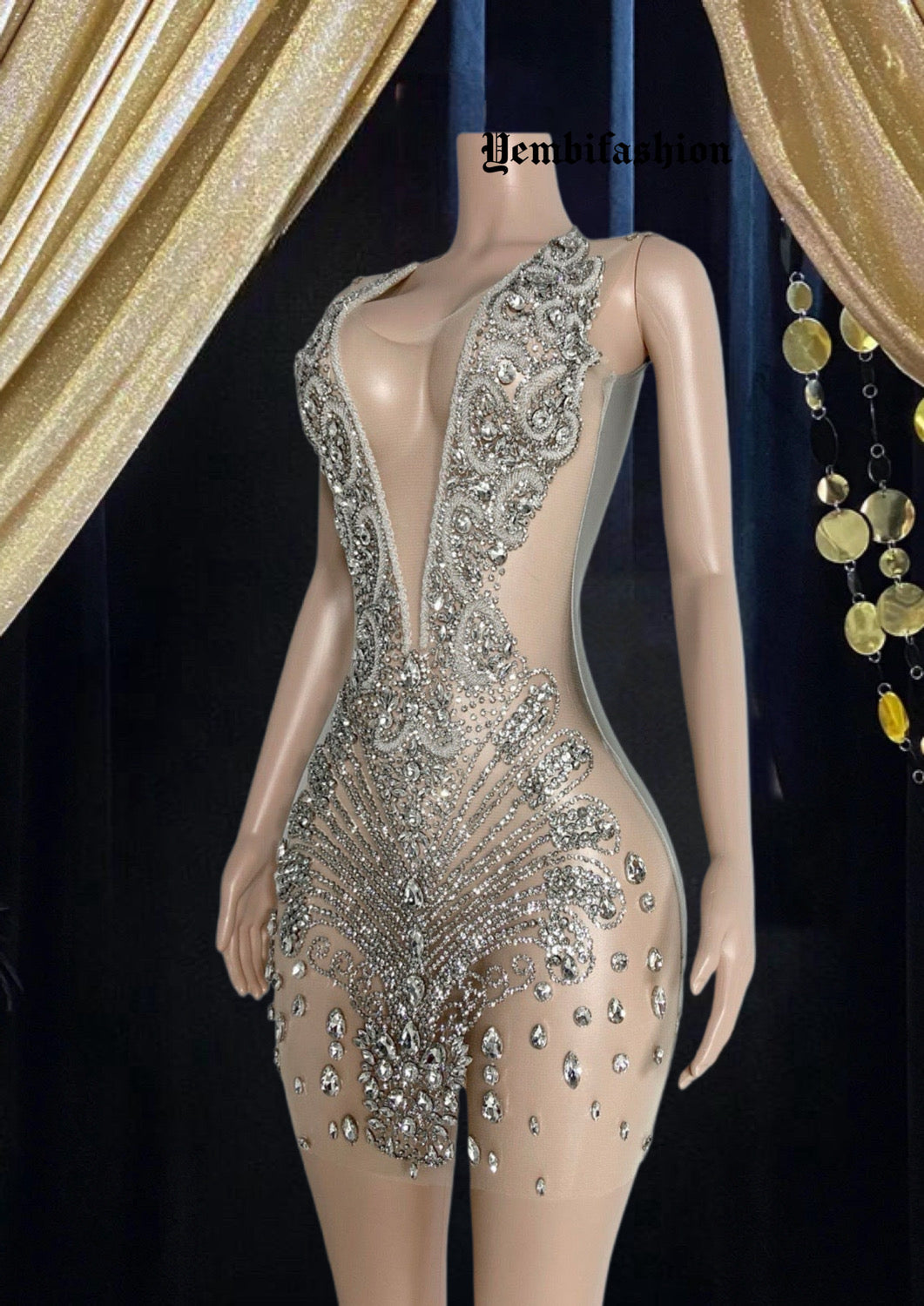 Silver Rhinestone Dress-Embellished Dress