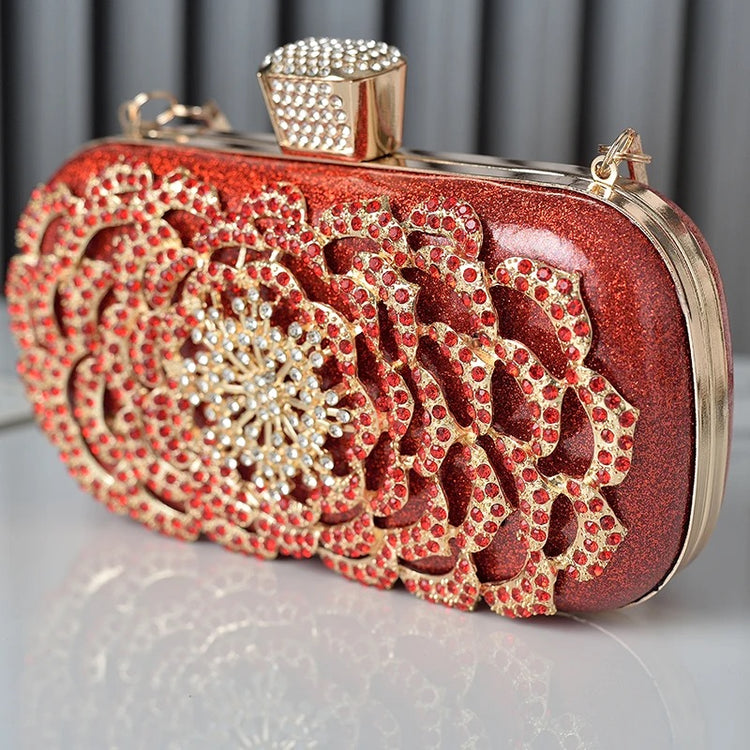 Vintage fashion metal flower luxury clutch delicacy twinkle ladies diamond evening bags - Yembifashion 