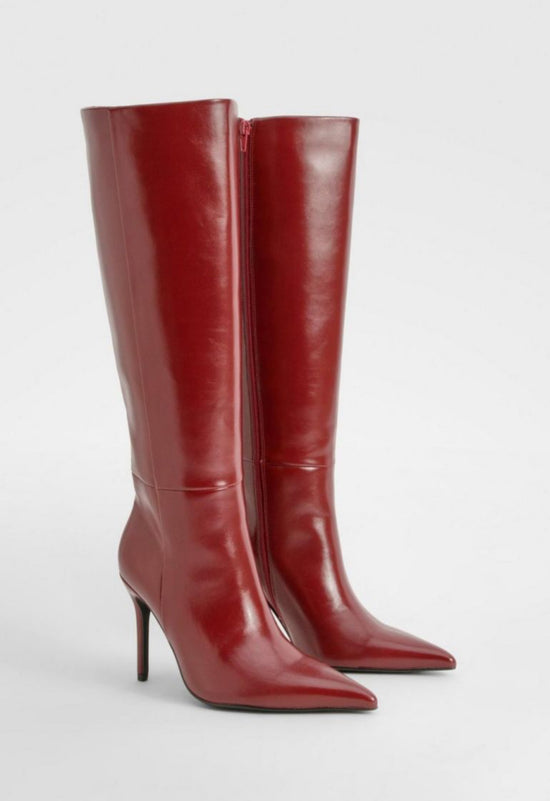 Red Knee High Heeled Boot