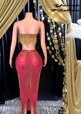 Red Elegant Dress with tassel details, perfect for formal events and special occasions.