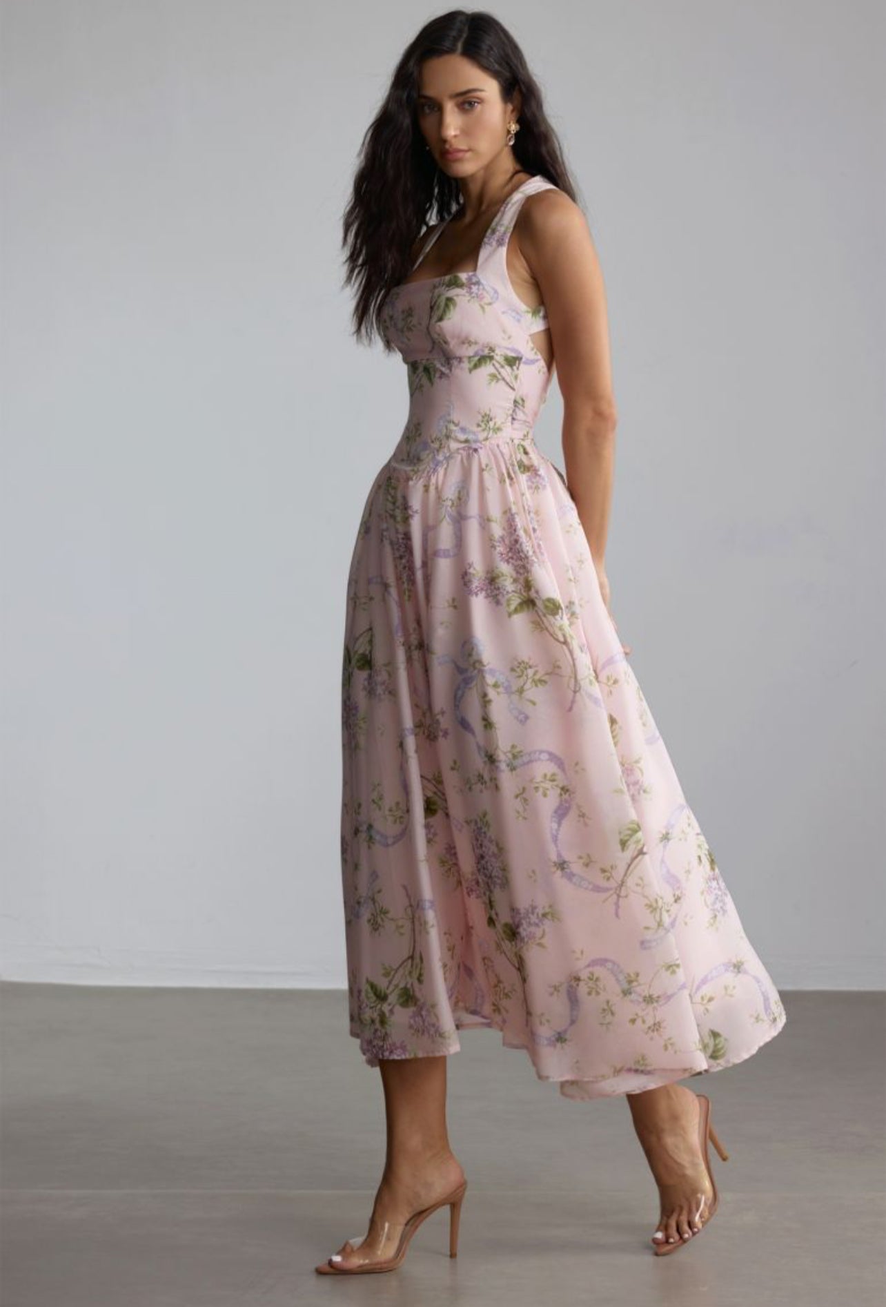 Women’s floral print pink midi dress