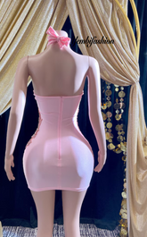 Chloe Mini Pink Dress with embellished accents and sparkling crystal details.