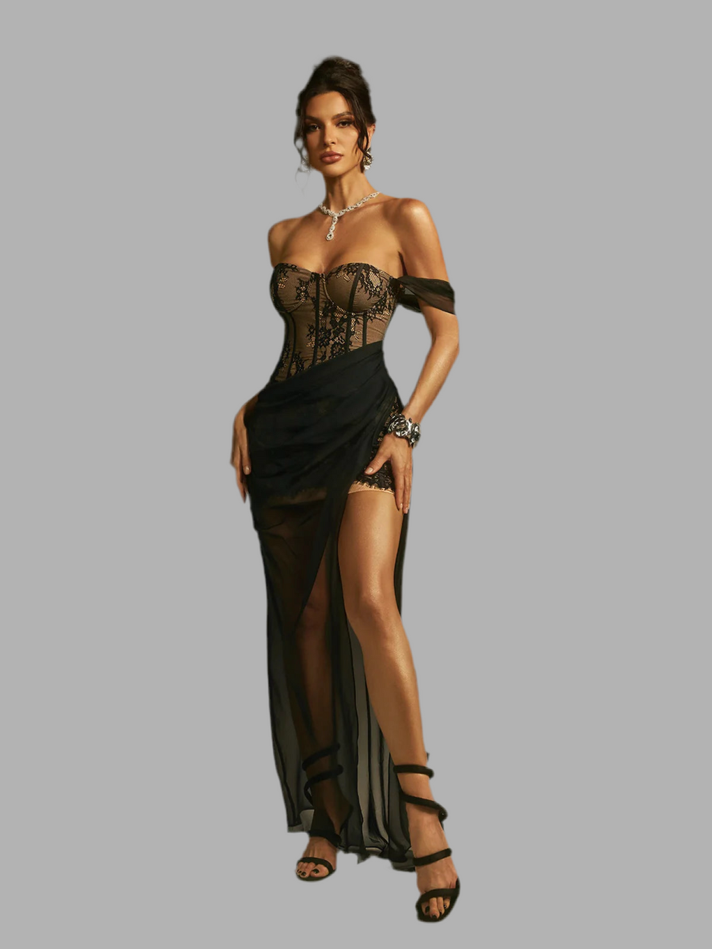 Black Lace Mesh Dress