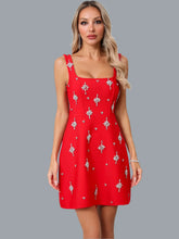 Model wearing glamorous A-line bandage evening dress