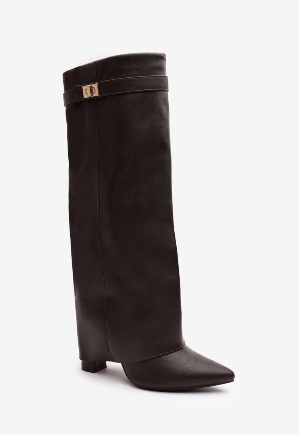 High Block Heel Boots in brown  Faux Leather