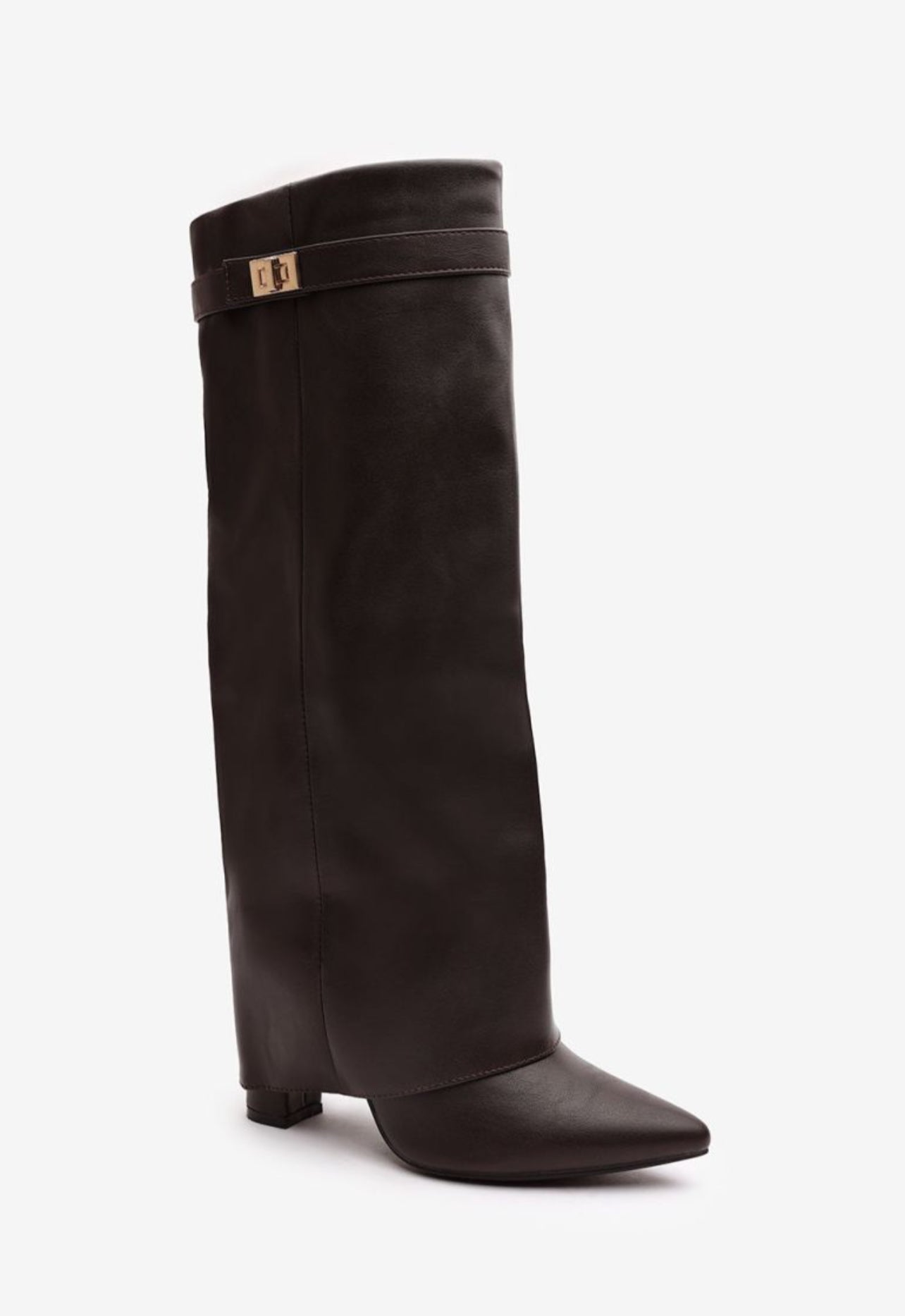 High Block Heel Boots in brown  Faux Leather