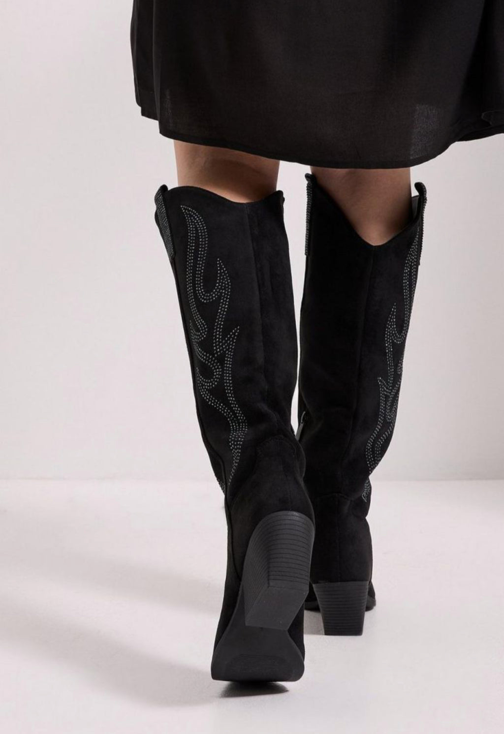 Laure Faux Suede Knee High Western Cowboy Boots in Black