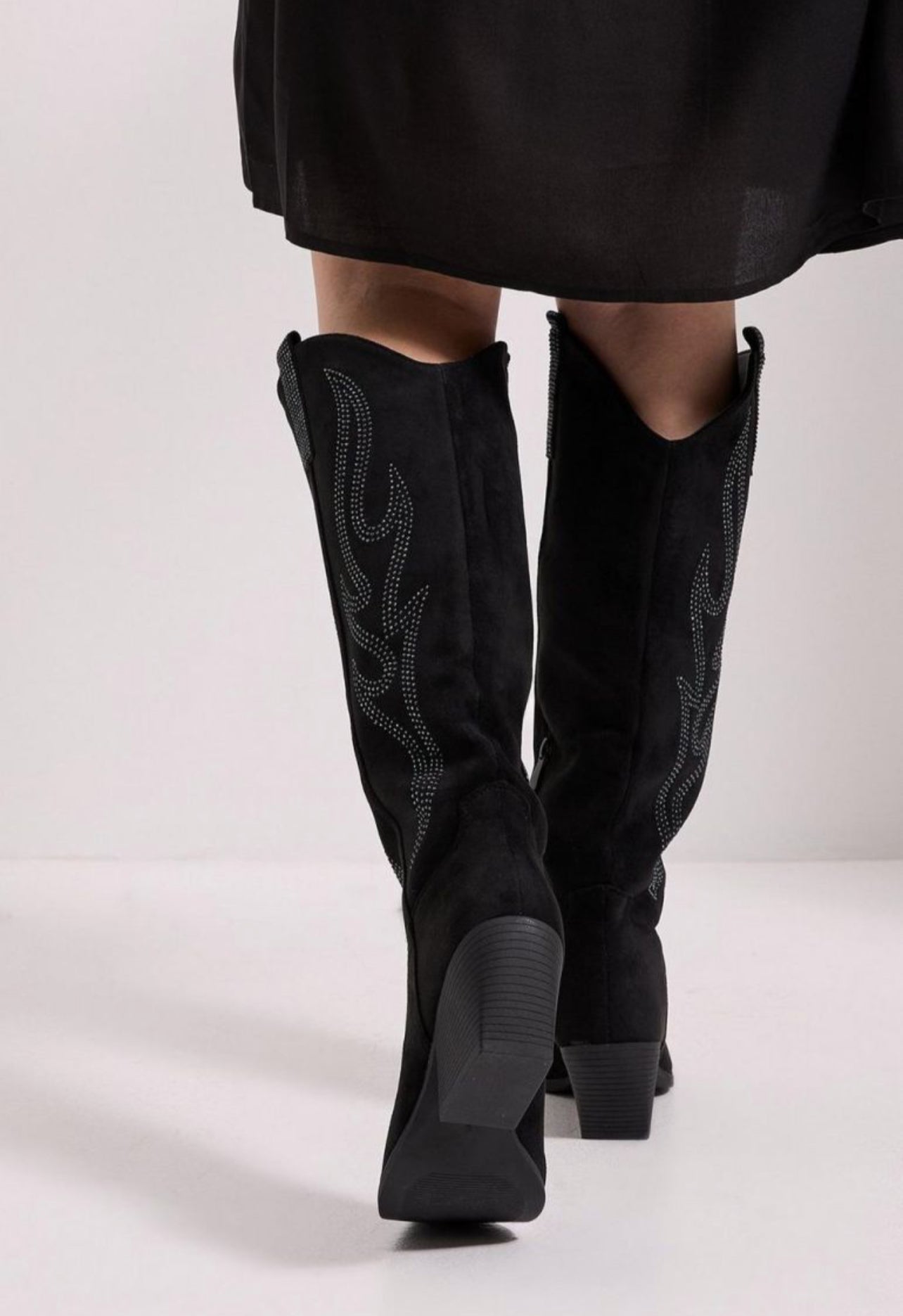 Laure Faux Suede Knee High Western Cowboy Boots in Black