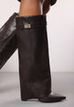 High Block Heel Boots in brown  Faux Leather