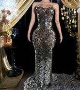Mirror Evening Dress with intricate embellishments and glitter details, perfect for formal occasions.