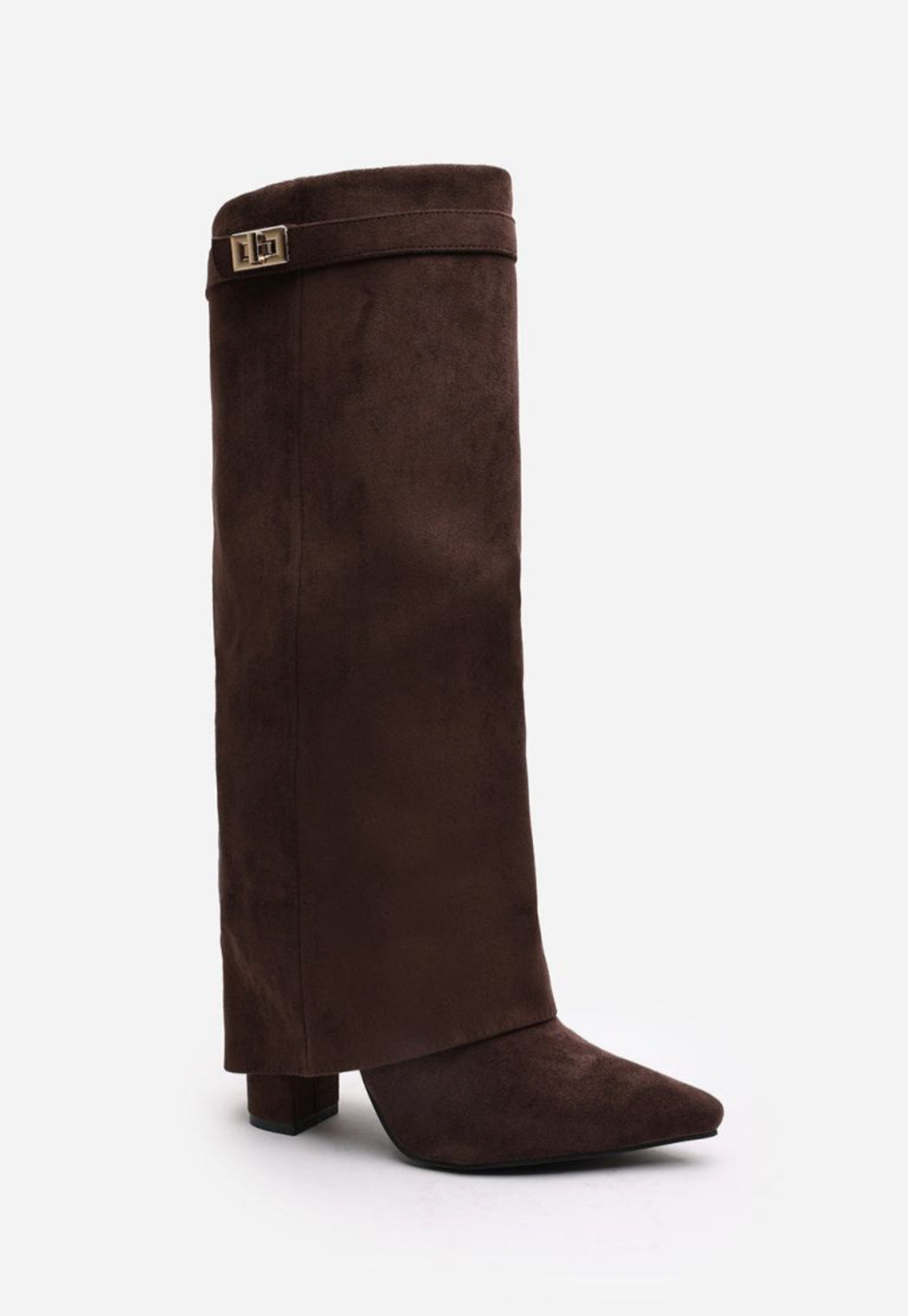 High Block Heel Boots in brown Swede Faux Leather