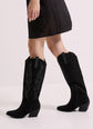 Laure Faux Suede Knee High Western Cowboy Boots in Black