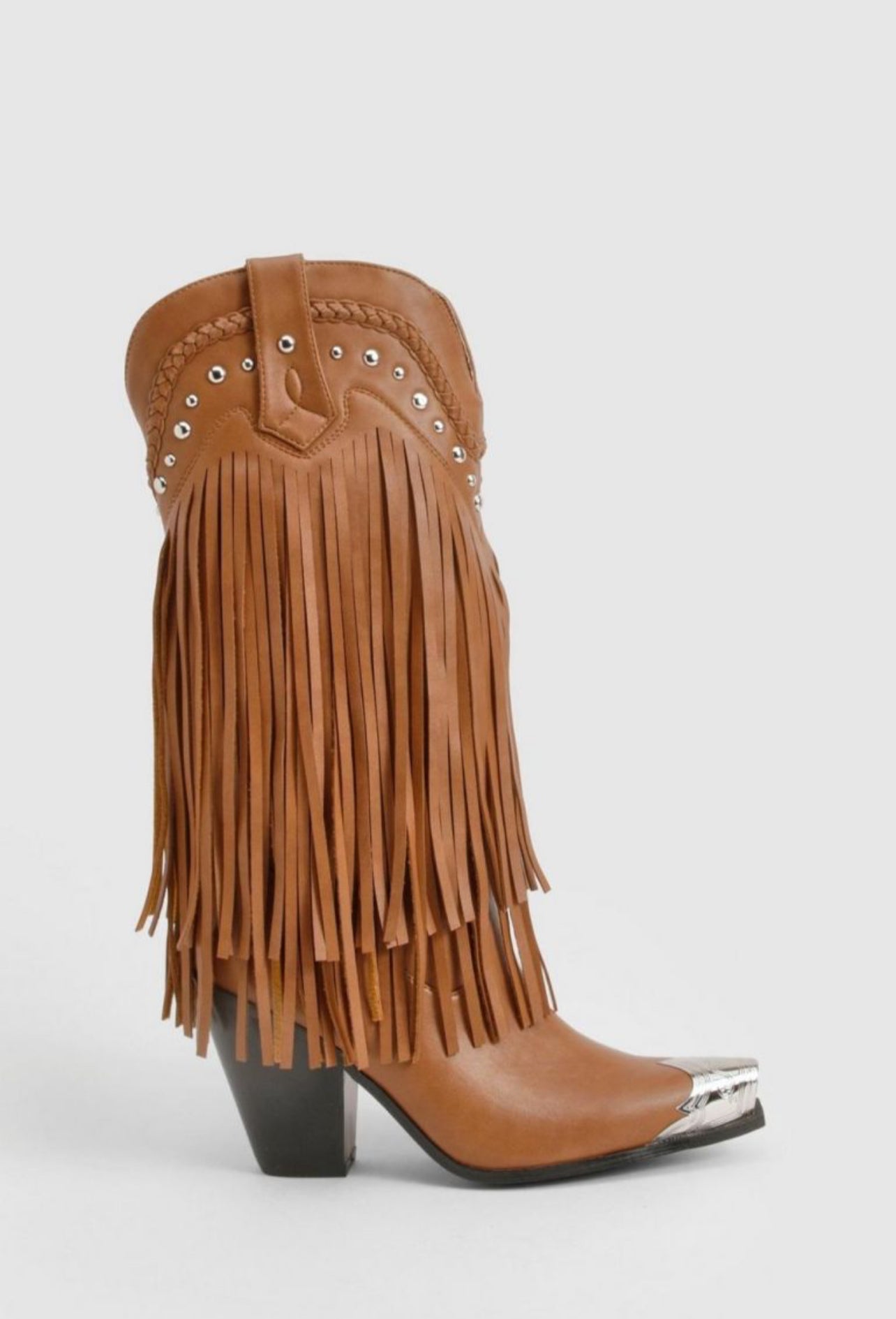 Elsie Western Stud Fringe Toe Cap Western Boots