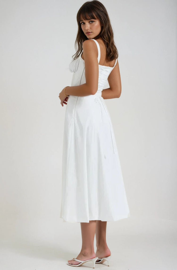 French style lace-up A-line maxi dress – elegant high waist long dress”